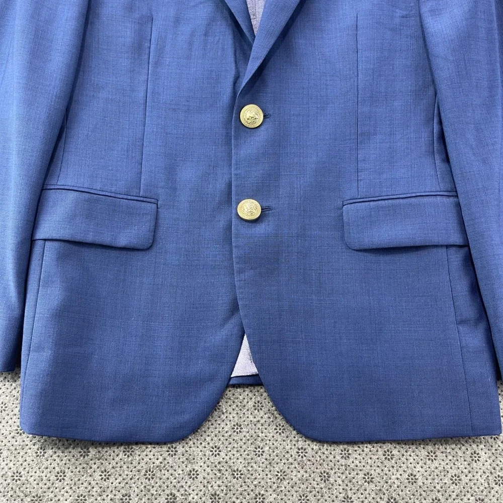Jos A Bank 1905 Custom Blue Plaid Wool Blazer Lion Crest Buttons 40S Paisley